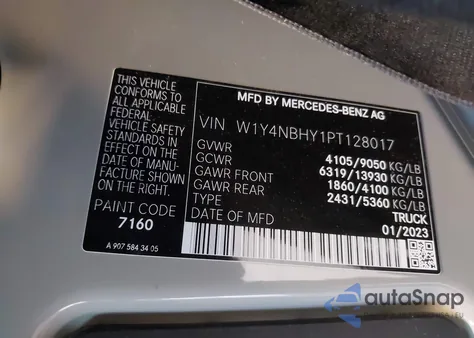 2023 Mercedes-Benz Sprinter 2500 Standard Roof 4-Cyl Diesel Ho z USA, uszkodzony, nr VIN W1Y4NBHY1PT128017